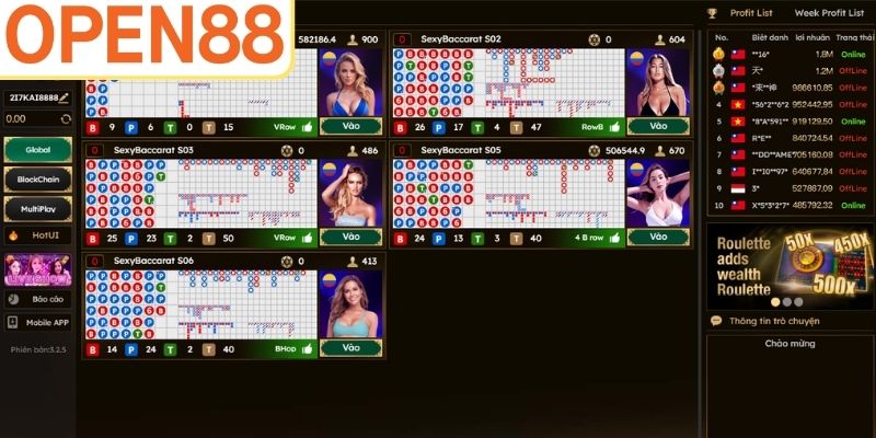 Danh sách hệ thống trò chơi nổi bật trong casino Open88